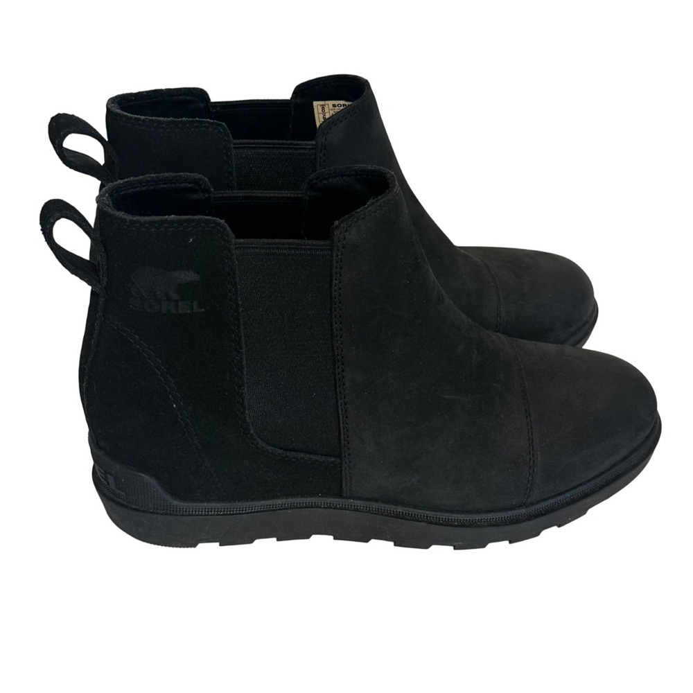 SOREL Evie II Chelsea Boot Sz 8 Waterproof Leather/Suede Wedge Black